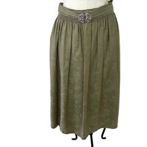 Vintage Womens Skirt Size Medium Dirndl Floral Sage Green Pure Cotton Pockets